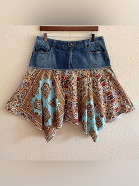 Double D Ranch Denim Top Paisley Boho Skirt in Blue, Brown, Cream